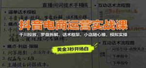 抖音电商运营实战课:千川投放、罗盘拆解、话术框架、小店随心推,模拟实操-中创网_分享创业项目_助您在家赚钱