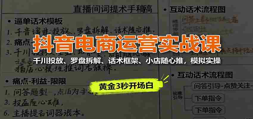 抖音电商运营实战课：千川投放、罗盘拆解、话术框架、小店随心推，模拟实操-中创网_分享创业项目_助您在家赚钱
