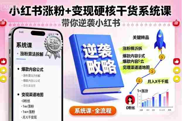 小红书涨粉+变现硬核干货系统课，带你逆袭小红书-中创网_分享创业项目_助您在家赚钱