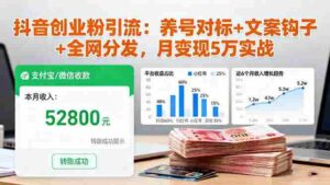 (16338期)抖音创业粉引流:养号对标+文案钩子+全网分发,月变现5万实战-中创网_分享创业项目_助您在家赚钱
