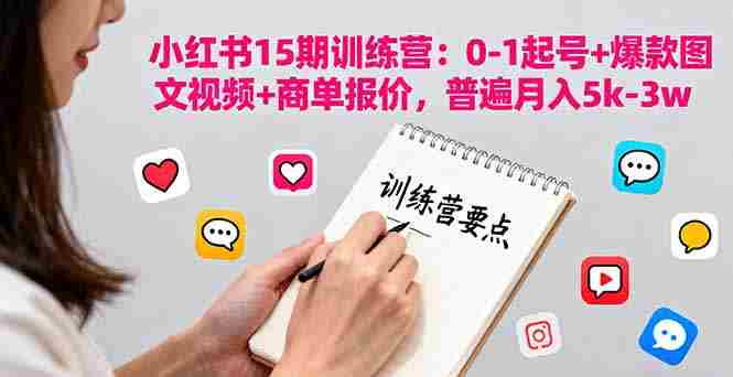 （16144期）小红书15期训练营：0-1起号+爆款图文视频+商单报价，普遍月入5k-3w-中创网_分享创业项目_助您在家赚钱