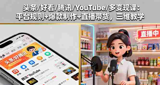 （16147期）头条/好看/腾讯/YouTube/多变现课：平台规则+爆款制作+直播带货，三维教学-中创网_分享创业项目_助您在家赚钱