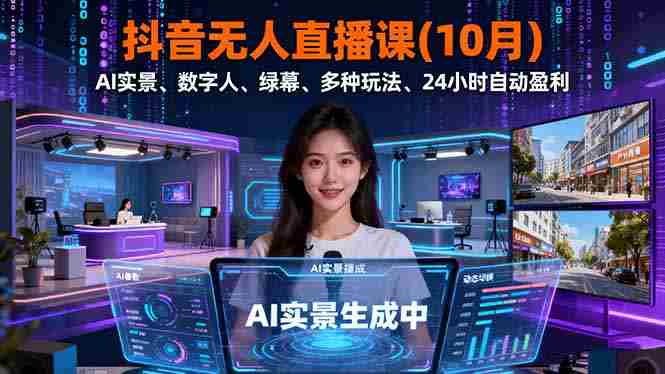 （16355期）抖音无人直播课(10月)，AI实景、数字人、绿幕、多种玩法、24小时自动盈利-中创网_分享创业项目_助您在家赚钱