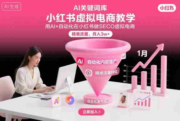 小红书虚拟电商项目,用AI+自动化在小红书做SEO虚拟电商,精准流量,月入3w+