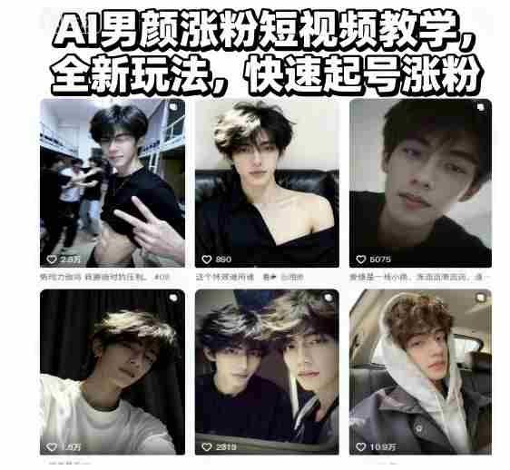 AI男颜涨粉短视频教学，全新玩法，快速起号涨粉-中创网_分享创业项目_助您在家赚钱