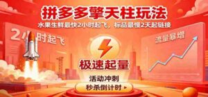 拼多多擎天柱玩法(1.0+1.5),水果生鲜最快2小时起飞,标品最慢2天起链接-中创网_分享创业项目_助您在家赚钱