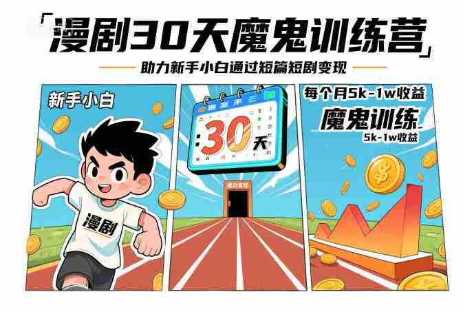 漫剧30天魔鬼训练营，助力新手小白通过短篇短剧变现，每个月5k-1w收益-中创网_分享创业项目_助您在家赚钱