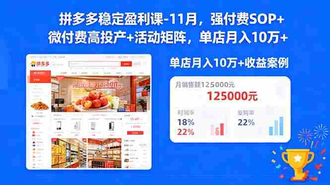 （16473期）拼多多稳定盈利课-11月，强付费SOP+微付费高投产+活动矩阵，单店月入10万+-中创网_分享创业项目_助您在家赚钱
