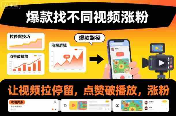爆款找不同视频涨粉，让视频拉停留，实现点赞，破播放，涨粉-中创网_分享创业项目_助您在家赚钱
