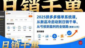 (16894期)2025拼多多爆单系统课,从新品冷启动到日销千单、从亏损到盈利的全链路(更新12月)-中创网_分享创业项目_助您在家赚钱