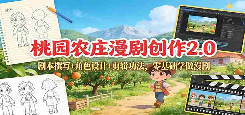 桃园农庄漫剧创作2.0：剧本撰写+角色设计+剪辑功法，零基础学做漫剧-中创网_分享创业项目_助您在家赚钱