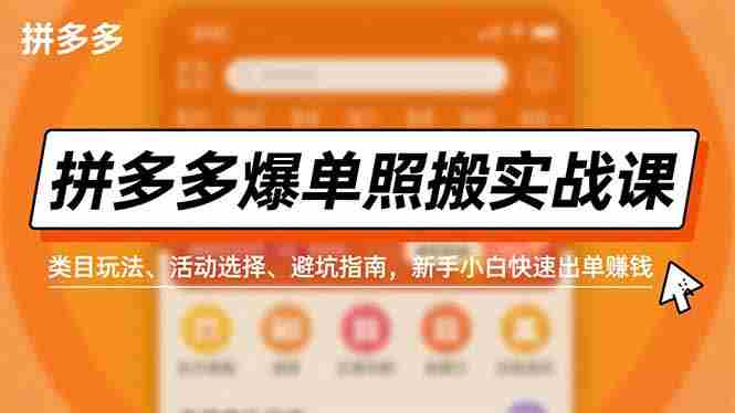 （16838期）拼多多爆单照搬实战课，类目玩法、活动选择、避坑指南，新手小白快速出单赚钱-中创网_分享创业项目_助您在家赚钱