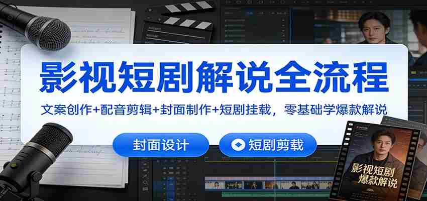 影视短剧解说全流程：文案创作+配音剪辑+封面制作+短剧挂载，零基础学爆款解说-中创网_分享创业项目_助您在家赚钱