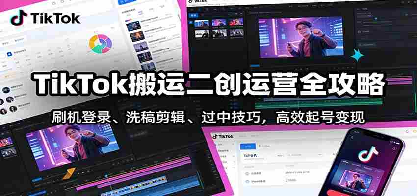 TikTok搬运二创运营全攻略：刷机登录、洗稿剪辑 、过中技巧，高效起号变现-中创网_分享创业项目_助您在家赚钱