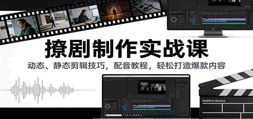 撩剧制作实战课：动态、静态剪辑技巧，配音教程，轻松打造爆款内容-中创网_分享创业项目_助您在家赚钱