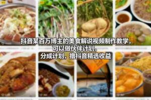 抖音某百万博主的美食解说视频制作教学，可以做伙伴计划，分成计划，撸抖音精选收益-中创网_分享创业项目_助您在家赚钱