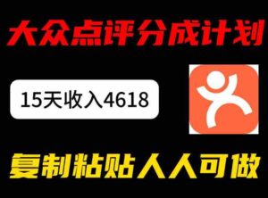 大众点评分成计划，15天收入4618.85，新手小白轻松上手，复制粘贴人人可做-中创网_分享创业项目_助您在家赚钱