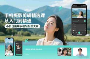 手机摄影剪辑精选课,从入门到精通,小白也能用手机轻松拍大片-中创网_分享创业项目_助您在家赚钱