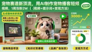 宠物赛道新顶流,用AI制作宠物播客短视频,1周涨粉2W(视频+提示词+变现方法)-中创网_分享创业项目_助您在家赚钱