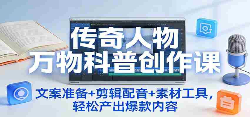 传奇人物万物科普创作课：文案准备+剪辑配音+素材工具，轻松产出爆款内容-中创网_分享创业项目_助您在家赚钱