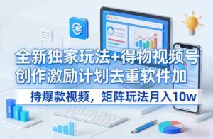 全新独家玩法+得物视频号创作激励计划去重软件加持爆款视频，矩阵玩法月入10w+【揭秘】-中创网_分享创业项目_助您在家赚钱