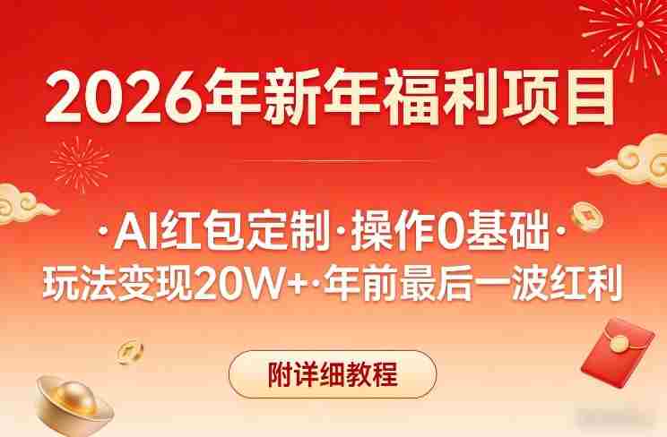 新年福利项目，AI红包定制，操作0基础，玩法变现20W+年前最后一波红利，附详细教程-中创网_分享创业项目_助您在家赚钱