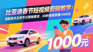 (17320期)比亚迪春节短视频剪辑教学:适配各车企的节日营销需求,30秒短视频赚1000元-中创网_分享创业项目_助您在家赚钱