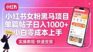 小红书女粉黑马项目，单篇帖子日入1k+，小白零成本上手-中创网_分享创业项目_助您在家赚钱