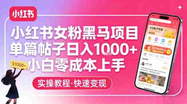 小红书女粉黑马项目，单篇帖子日入1k+，小白零成本上手-中创网_分享创业项目_助您在家赚钱