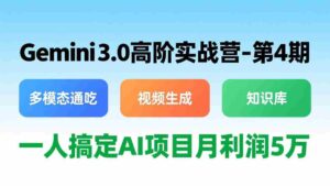 (17426期)Gemini 3.0高阶实战营-第4期,多模态通吃+视频生成+知识库,一人搞定AI项目月利润5万-中创网_分享创业项目_助您在家赚钱