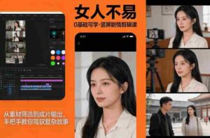 0基础可学!《女人不易》竖屏剧情剪辑课,从素材筛选到成片输出,手把手教你驾驭复杂故事-中创网_分享创业项目_助您在家赚钱