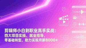 （17360期）剪辑师小白到职业高手实战：四大项目实操、就业指导，零基础转型，助力实现月薪8000+-中创网_分享创业项目_助您在家赚钱