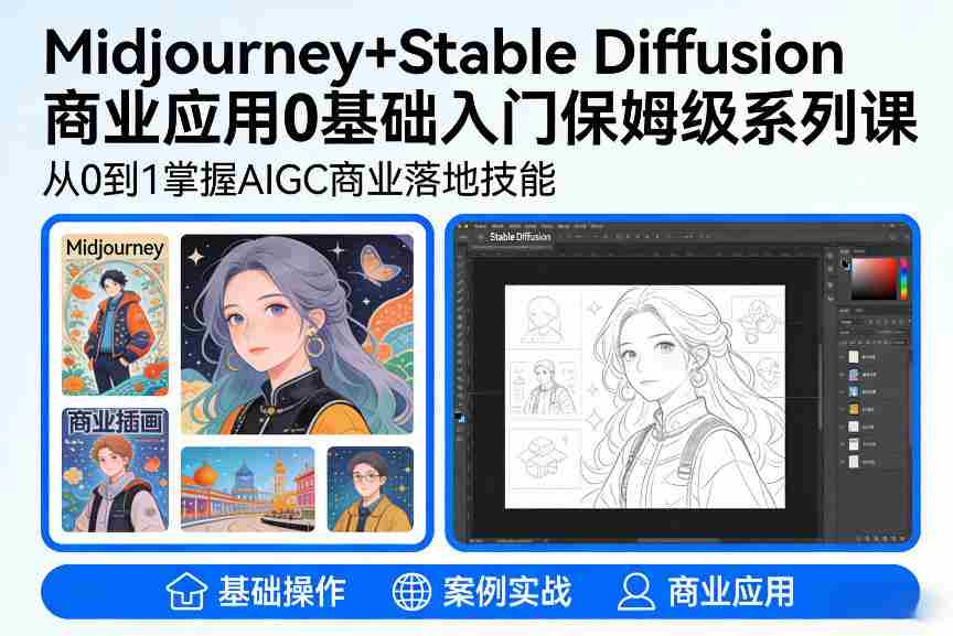 AIGC商业应用Midjourney+Stable Diffusion教程,0基础入门保姆级系列课