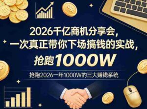 2026千亿商机分享会,一次真正带你下场搞钱的实战,抢跑2026一年1000W的三大賺钱系统-中创网_分享创业项目_助您在家赚钱