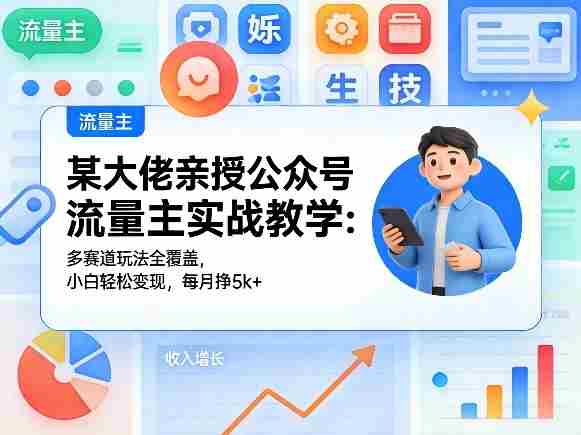 某大佬亲授公众号流量主实战教学：多赛道玩法全覆盖，小白轻松变现，每月多挣5k+-中创网_分享创业项目_助您在家赚钱