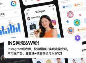 INS月涨6W粉！Instagram创收课，快速增粉并实现流量变现，不用用投广告，靠算法+低客单价月入1W刀-中创网_分享创业项目_助您在家赚钱