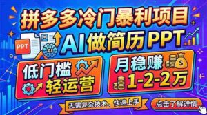 （17838期）拼多多冷门暴利项目：AI 做简历 PPT，低门槛轻运营，月稳赚 1-2 万-中创网_分享创业项目_助您在家赚钱