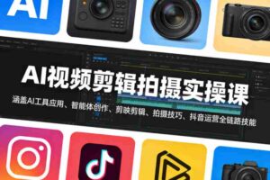 AI视频剪辑拍摄实操课,涵盖AI工具应用、智能体创作、剪映剪辑、拍摄技巧、抖音运营等全链路技能-中创网_分享创业项目_助您在家赚钱