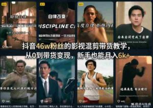 抖音46w粉丝的影视混剪带货教学,从0到带货变现,新手也能月入6k+-中创网_分享创业项目_助您在家赚钱