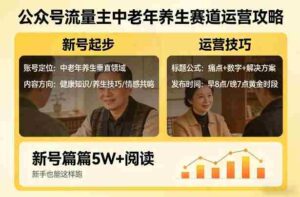公众号流量主中老年养生赛道,新号篇篇5W+阅读,新手也能这样跑-中创网_分享创业项目_助您在家赚钱