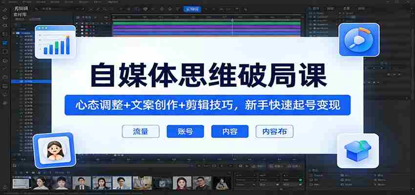 自媒体思维破局课：心态调整+文案创作+剪辑技巧，新手快速起号变现-中创网_分享创业项目_助您在家赚钱