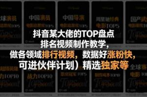 抖音某大佬的TOP盘点排名视频制作,做各领域排行视频,数据好涨粉快,可进伙伴计划+精选独家等-中创网_分享创业项目_助您在家赚钱