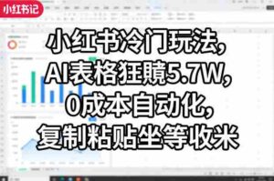 小红书冷门玩法，AI表格狂賺5.7W，0成本自动化，复制粘贴坐等收米-中创网_分享创业项目_助您在家赚钱