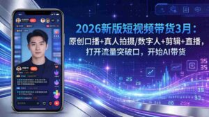 （17724期）2026新版短视频带货3月：原创口播+真人拍摄/数字人+剪辑+直播，打开流量突破口，开始AI带货-中创网_分享创业项目_助您在家赚钱