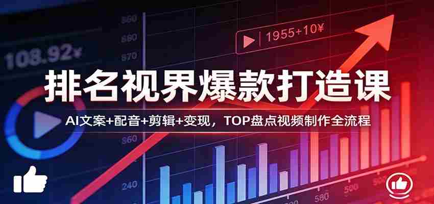排名视界爆款打造课：AI文案+配音+剪辑+变现，TOP盘点视频制作全流程-中创网_分享创业项目_助您在家赚钱