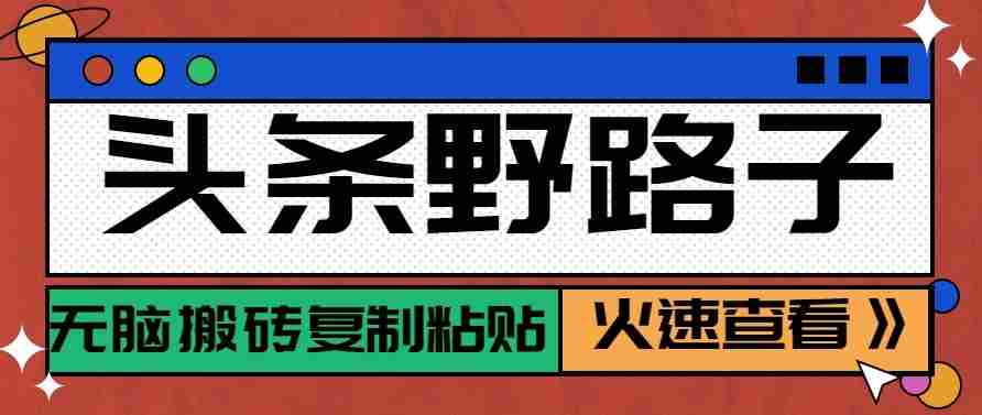 头条单账号日收益300+野路子玩法赛道,无脑搬砖复制粘贴,保姆级教程-中创网_分享创业项目_助您在家赚钱
