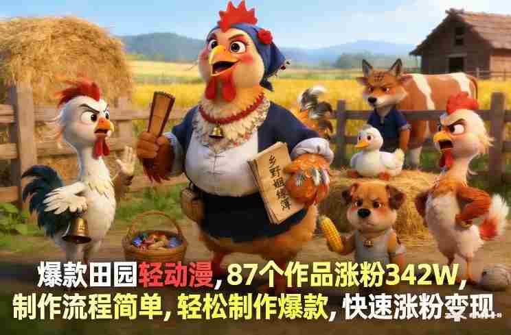 爆款田园轻动漫，87个作品涨粉342W，制作流程简单，轻松制作爆款，快速涨粉变现-中创网_分享创业项目_助您在家赚钱