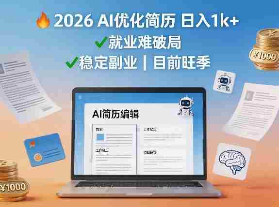 2026用AI优化简历日入1k+就业难,目前旺季,稳定副业