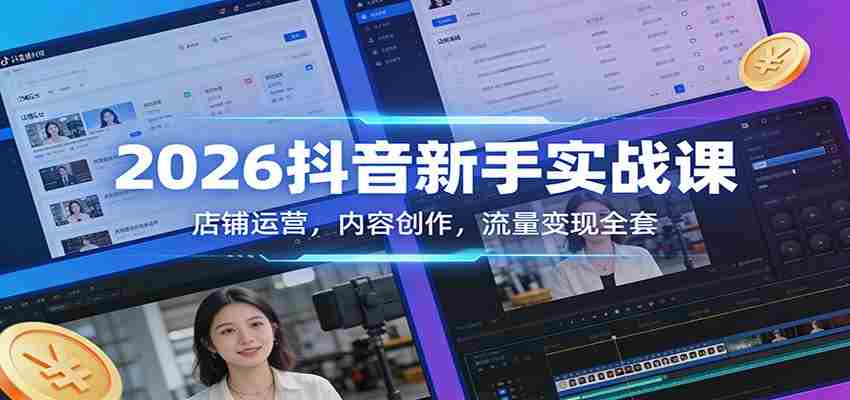 2026抖音新手实战课：店铺运营，内容创作，流量变现全套-中创网_分享创业项目_助您在家赚钱