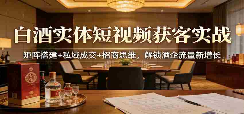 白酒实体短视频获客实战：矩阵搭建+私域成交+招商思维，解锁酒企流量新增长-中创网_分享创业项目_助您在家赚钱